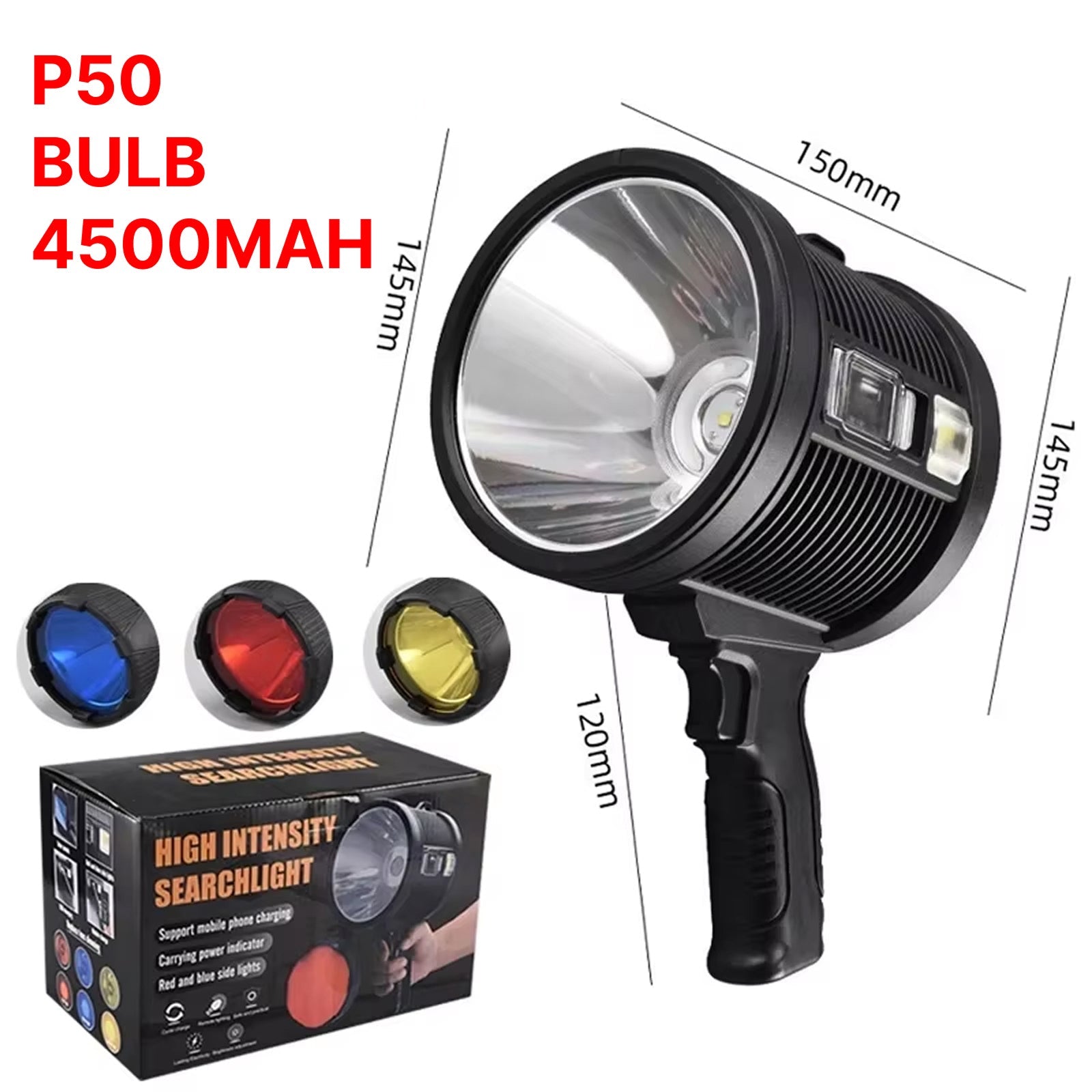 PexuLitex LED Spotlight 1,000,000 Lumens 2000m Beam Solar Rechargeable 9600mAh Power Bank