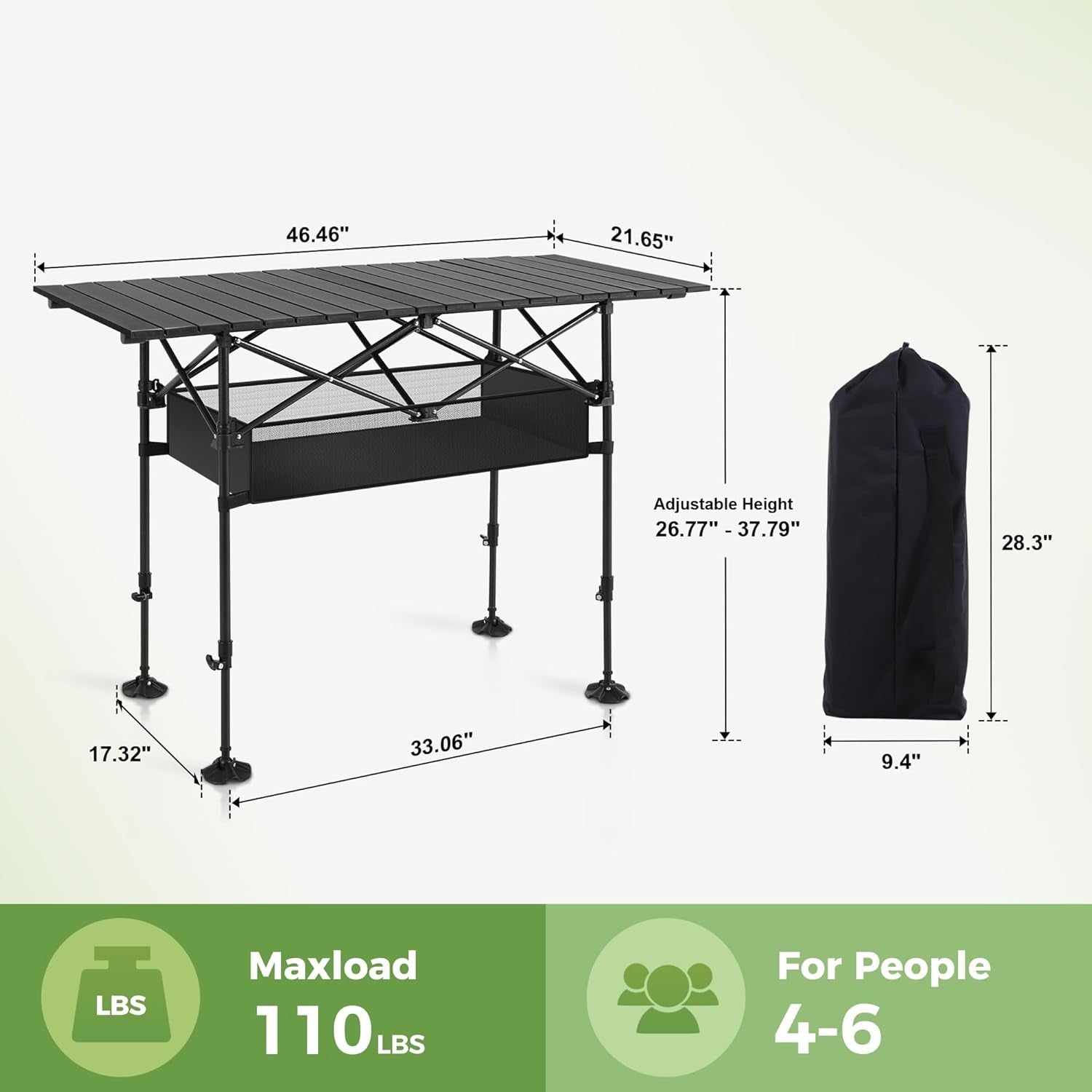 PimiTabix Portable Folding Camping & Picnic Table with Adjustable Height