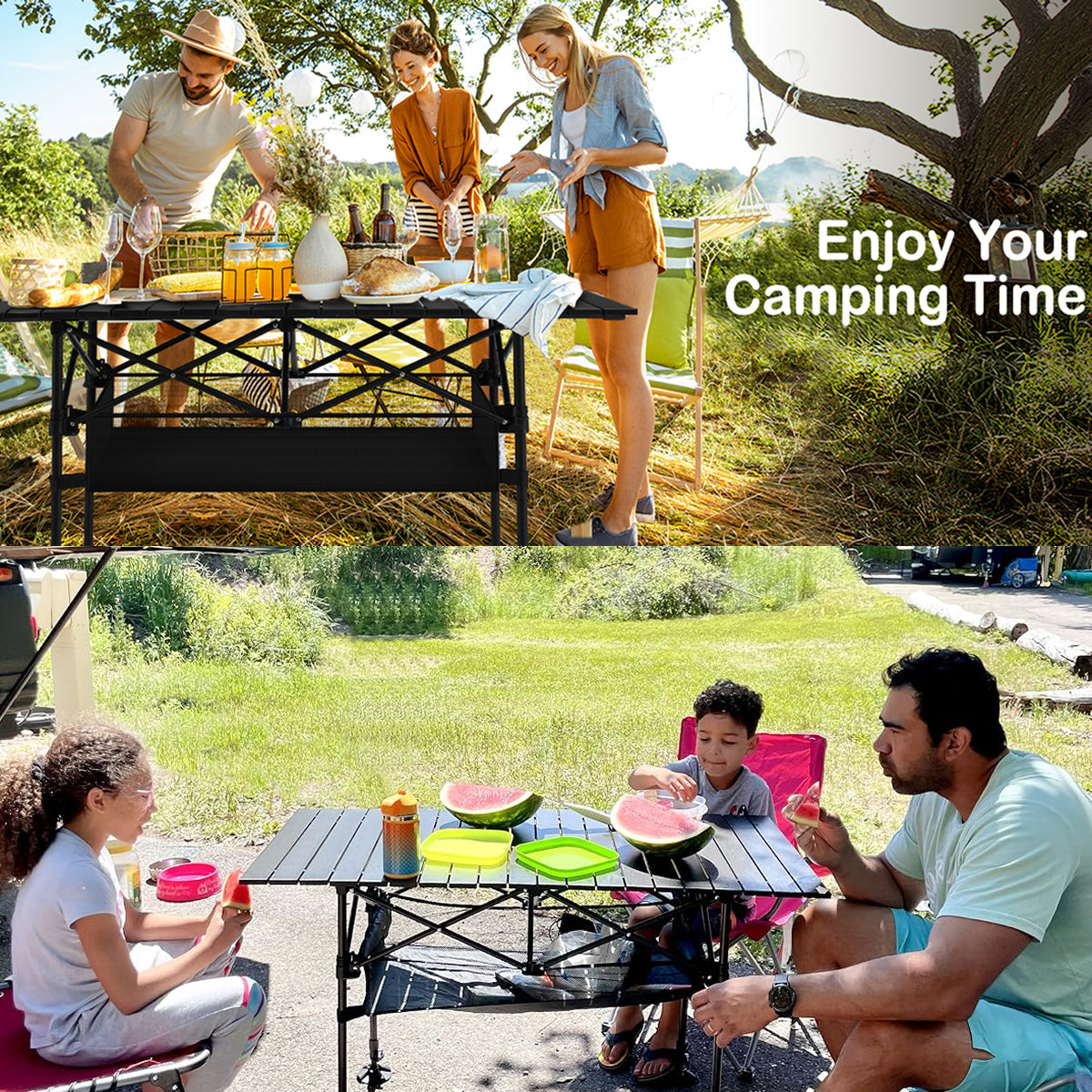 PimiTabix Portable Folding Camping & Picnic Table with Adjustable Height