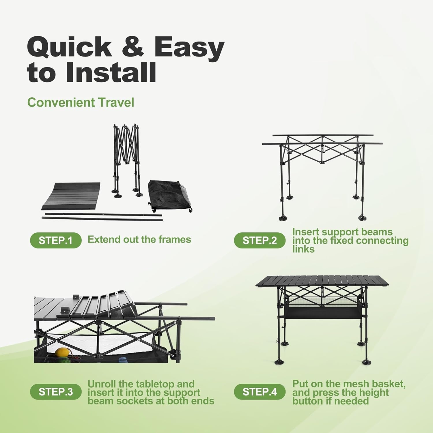 PimiTabix Portable Folding Camping & Picnic Table with Adjustable Height