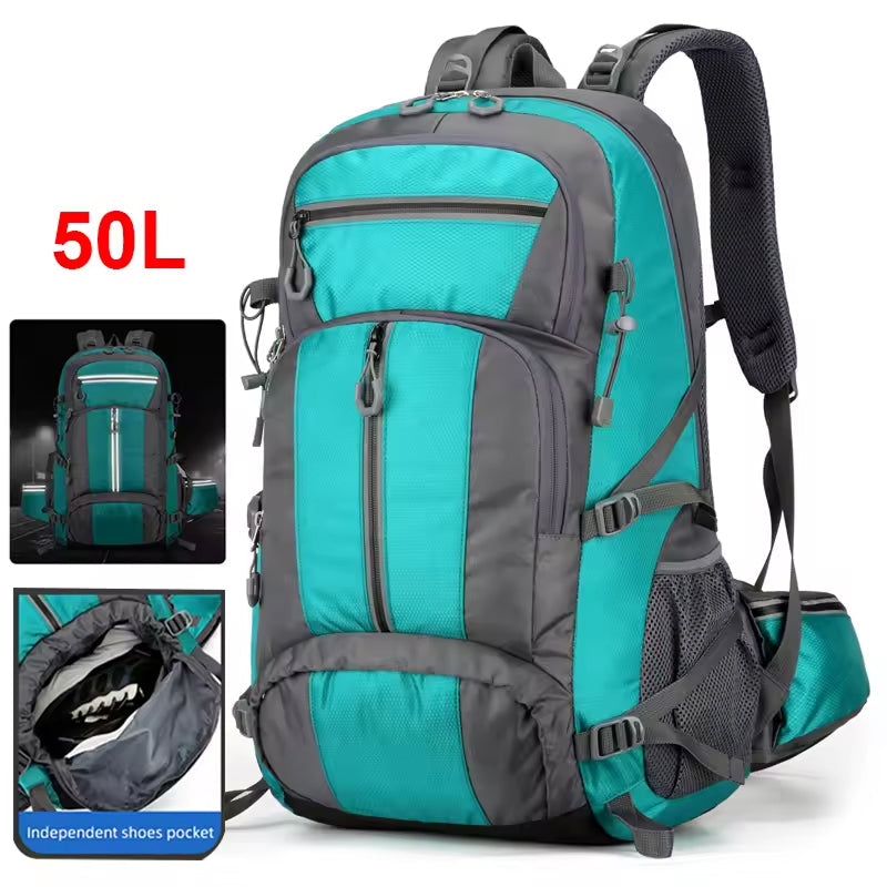 PionNomad 50L Hiking Backpack with Shoe Compartment Waterproof Nylon 15.6" Laptop Bag