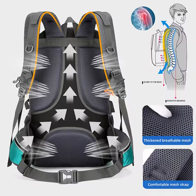 PionNomad 50L Hiking Backpack with Shoe Compartment Waterproof Nylon 15.6" Laptop Bag