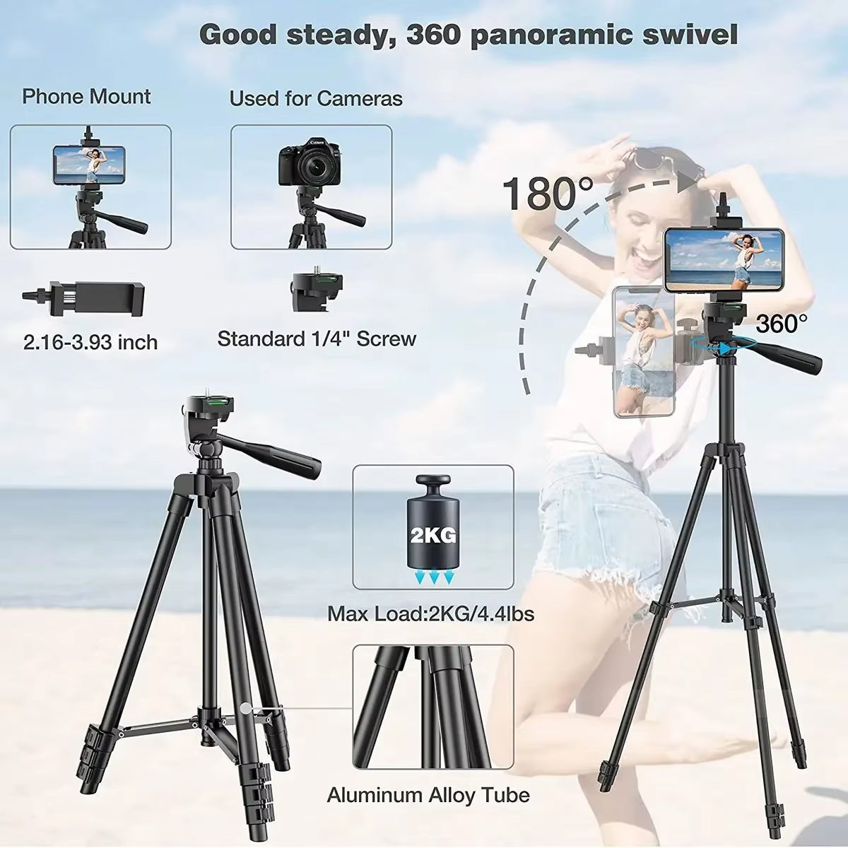 PivotVesa Professional Aluminum Phone Tripod with Bluetooth Remote, Universal Compatibility and 360° Versatile Mounting