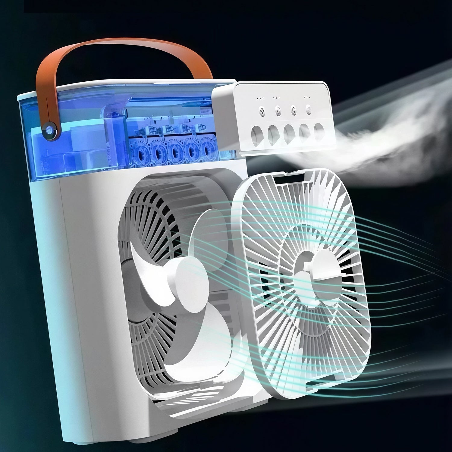 PuriXaco Portable Air Conditioner 600ml 3-in-1 Evaporative Cooler 3-Speed Mist Fan 7-Color LED