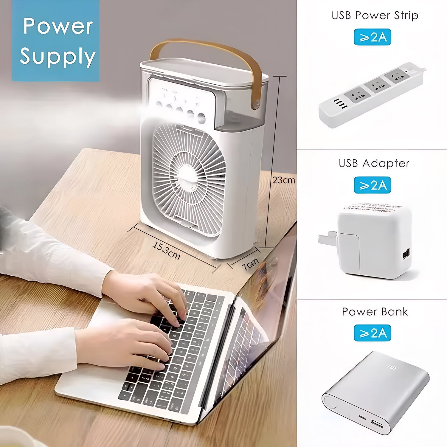 PuriXaco Portable Air Conditioner 600ml 3-in-1 Evaporative Cooler 3-Speed Mist Fan 7-Color LED