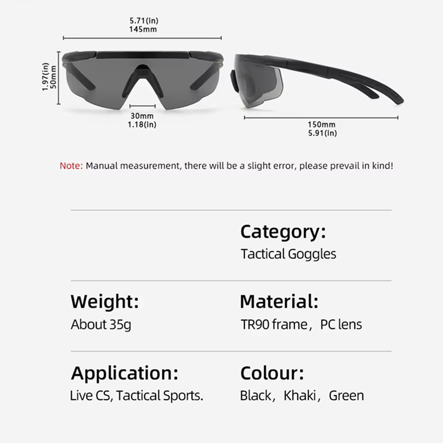 RangeVizi Tactical Shooting Glasses with 2.4mm Explosion-Proof Interchangeable Lenses and UV400 TR90 Frame