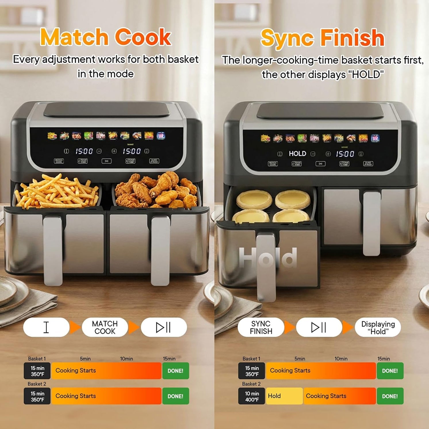 RoastyAir Dual Basket Air Fryer for Healthy Cooking
