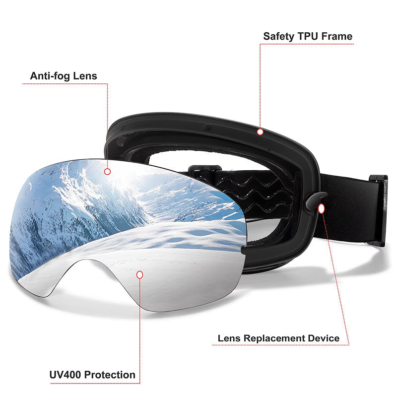 RosGlaco Frameless Oversized Ski Goggles - UV400 Anti-Fog