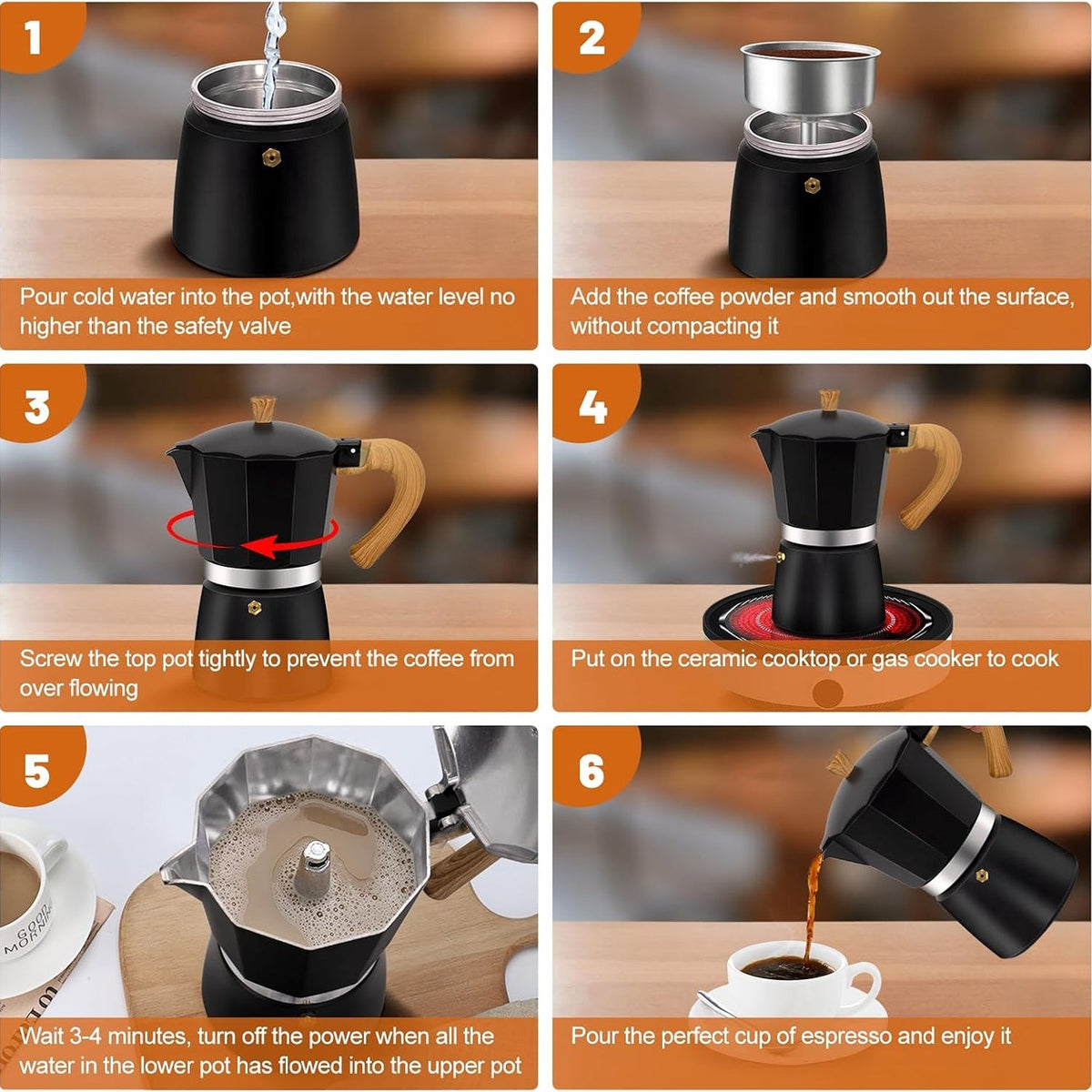 RostCafi Percolator Coffee Maker with Vintage Wooden Handle