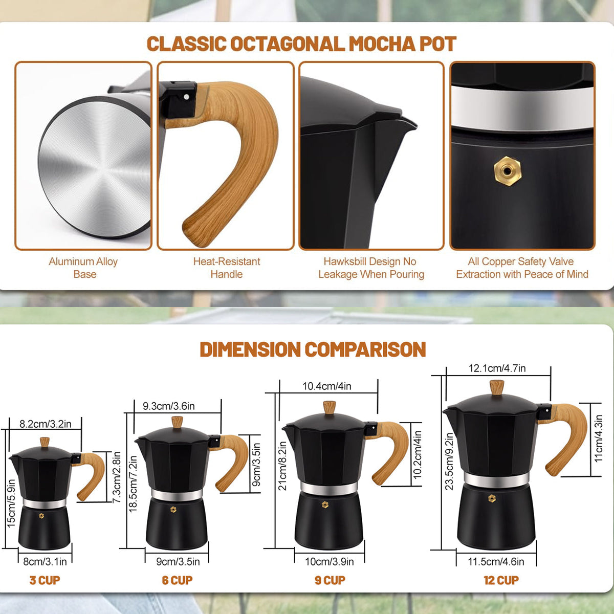 RostCafi Percolator Coffee Maker with Vintage Wooden Handle