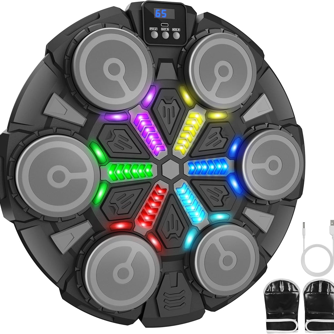 RythBoxi Smart Music Boxing Machine with RGB Rhythm Lights, Bluetooth Speakers, 3 Speed Modes and Wall-Mount Design