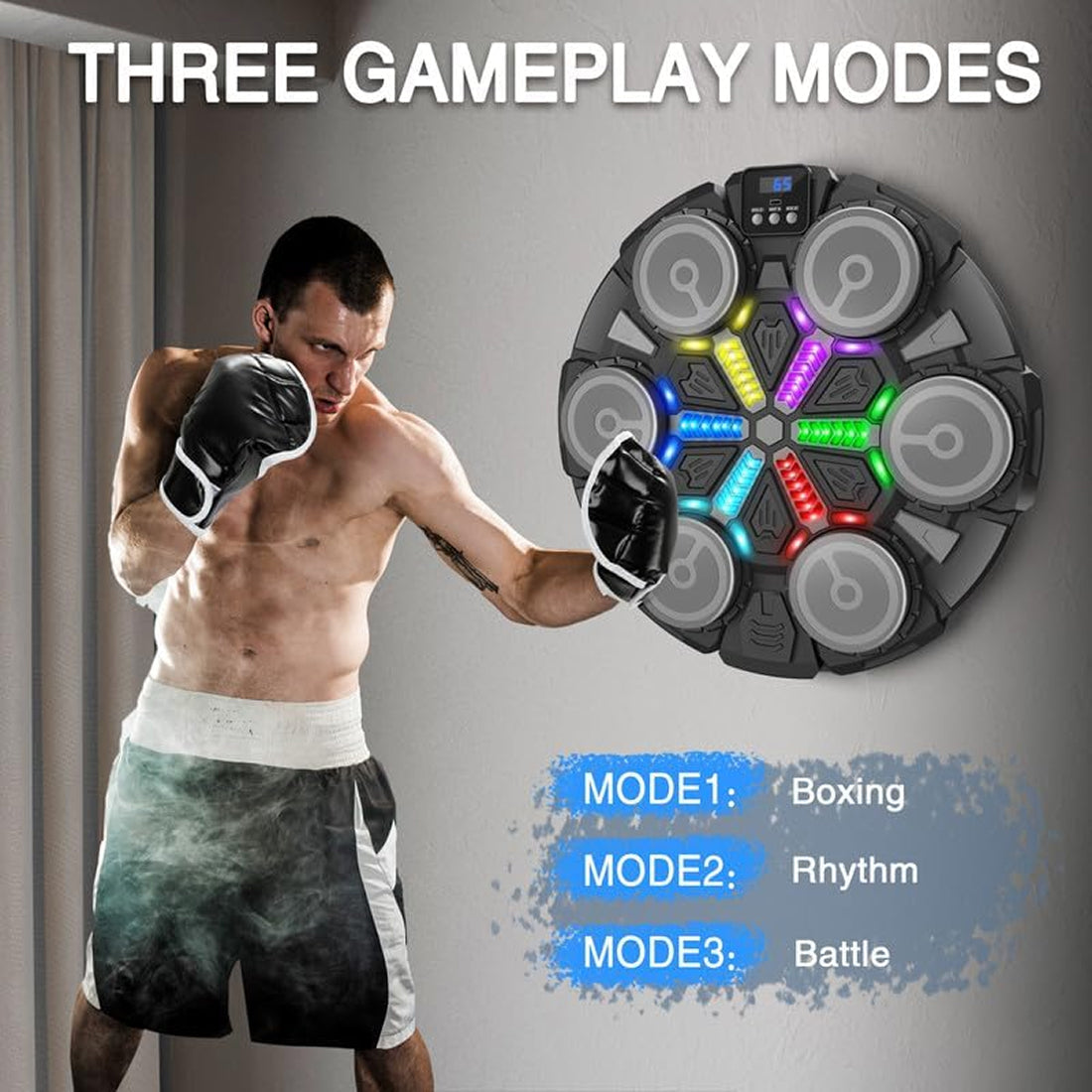 RythBoxi Smart Music Boxing Machine with RGB Rhythm Lights, Bluetooth Speakers, 3 Speed Modes and Wall-Mount Design