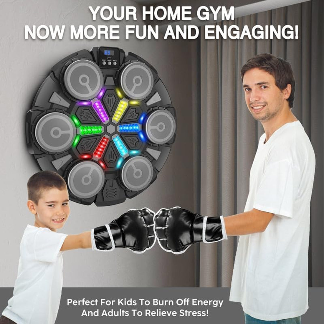 RythBoxi Smart Music Boxing Machine with RGB Rhythm Lights, Bluetooth Speakers, 3 Speed Modes and Wall-Mount Design