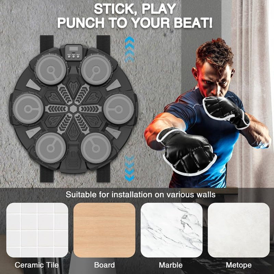 RythBoxi Smart Music Boxing Machine with RGB Rhythm Lights, Bluetooth Speakers, 3 Speed Modes and Wall-Mount Design