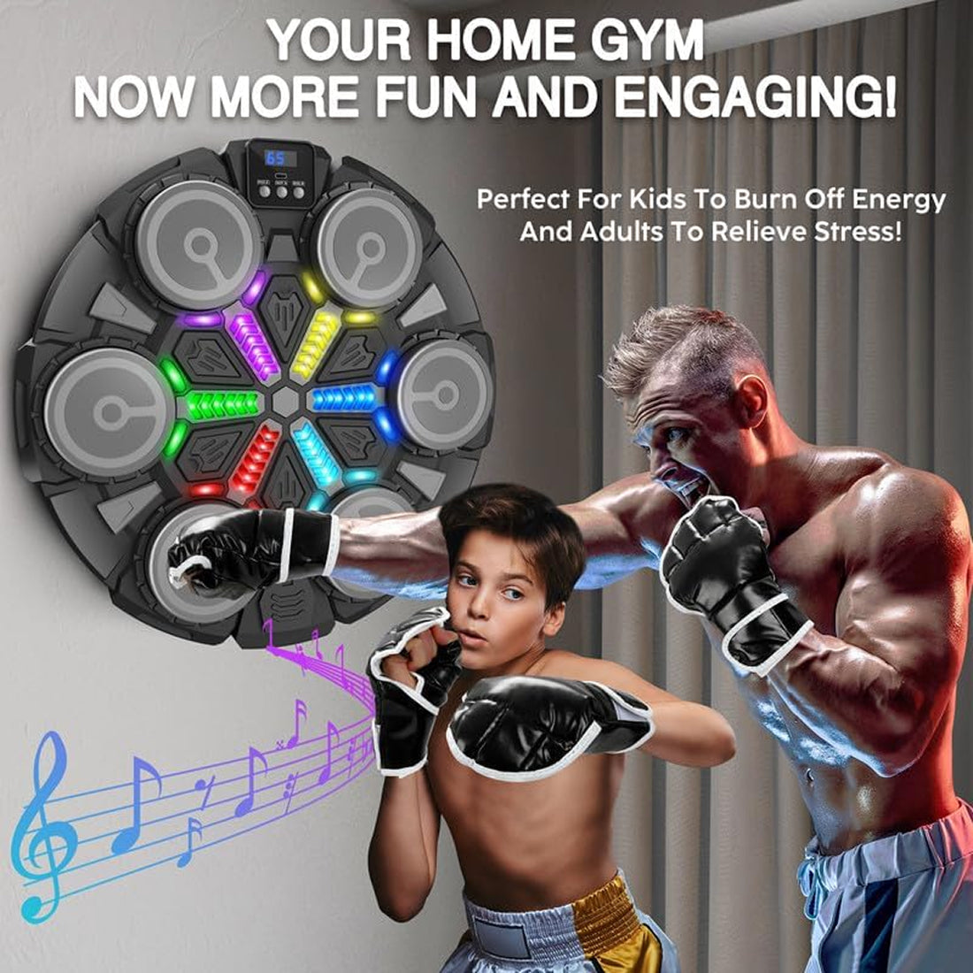 RythBoxi Smart Music Boxing Machine with RGB Rhythm Lights, Bluetooth Speakers, 3 Speed Modes and Wall-Mount Design