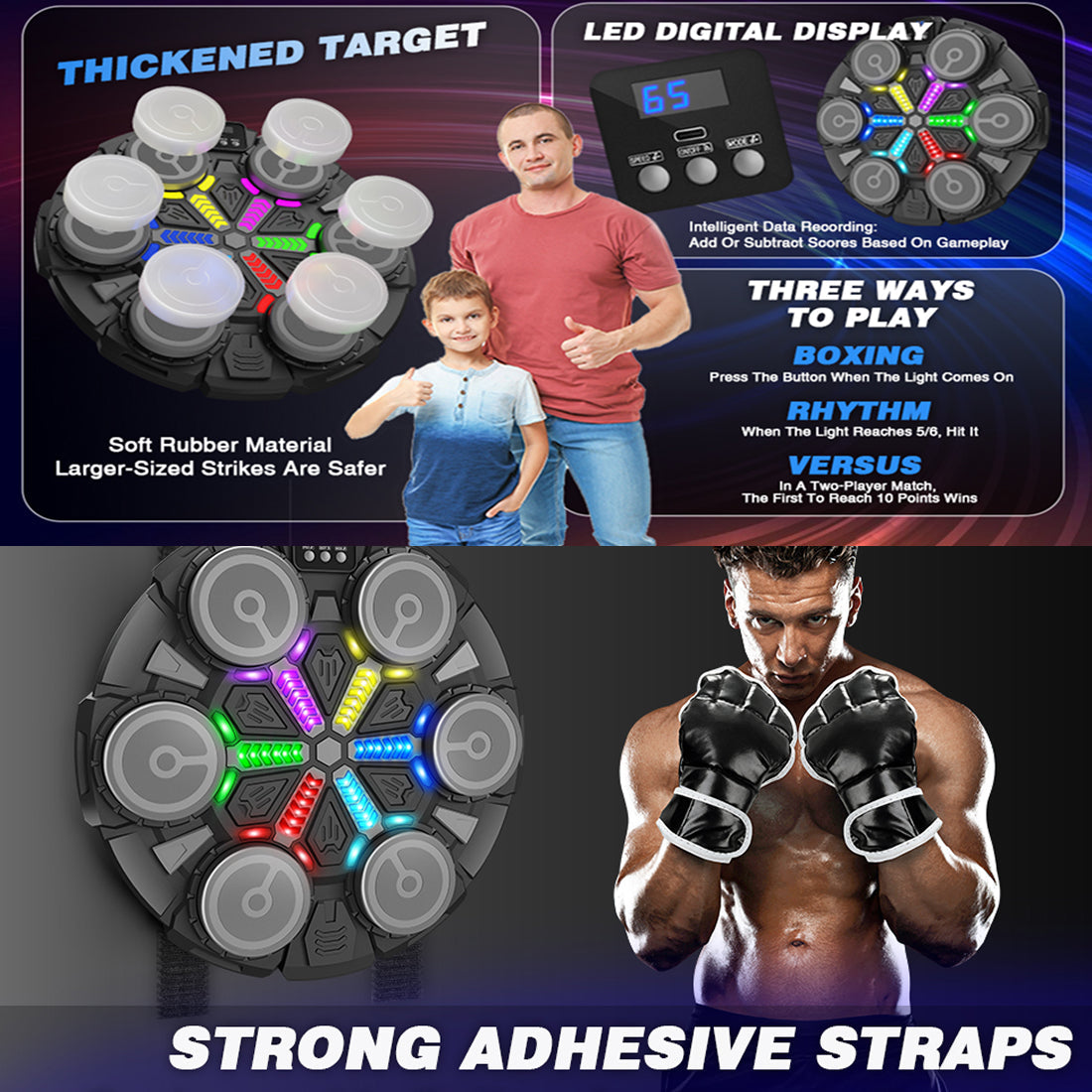 RythBoxi Smart Music Boxing Machine with RGB Rhythm Lights, Bluetooth Speakers, 3 Speed Modes and Wall-Mount Design