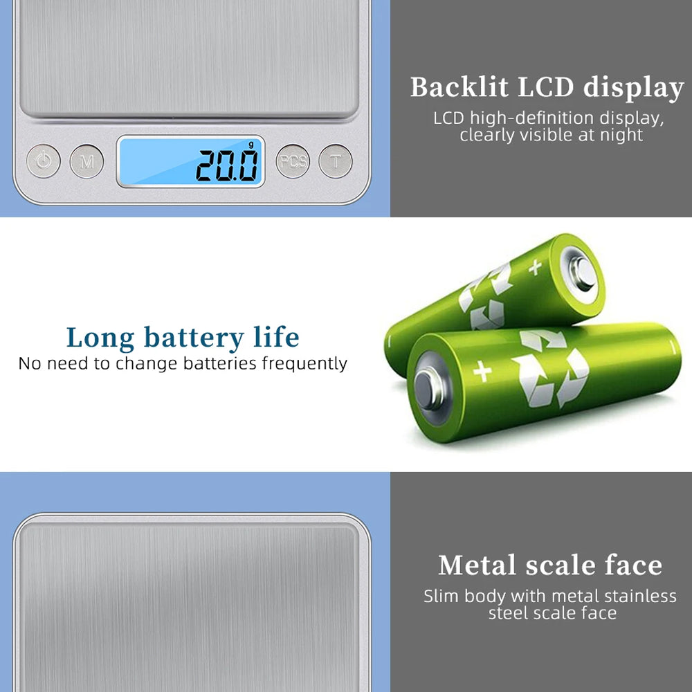 Scalevyx Digital Kitchen Scale 0.1g Laboratory-Grade Precision 3000g Capacity with 6 Unit Modes and Stainless Steel Platform