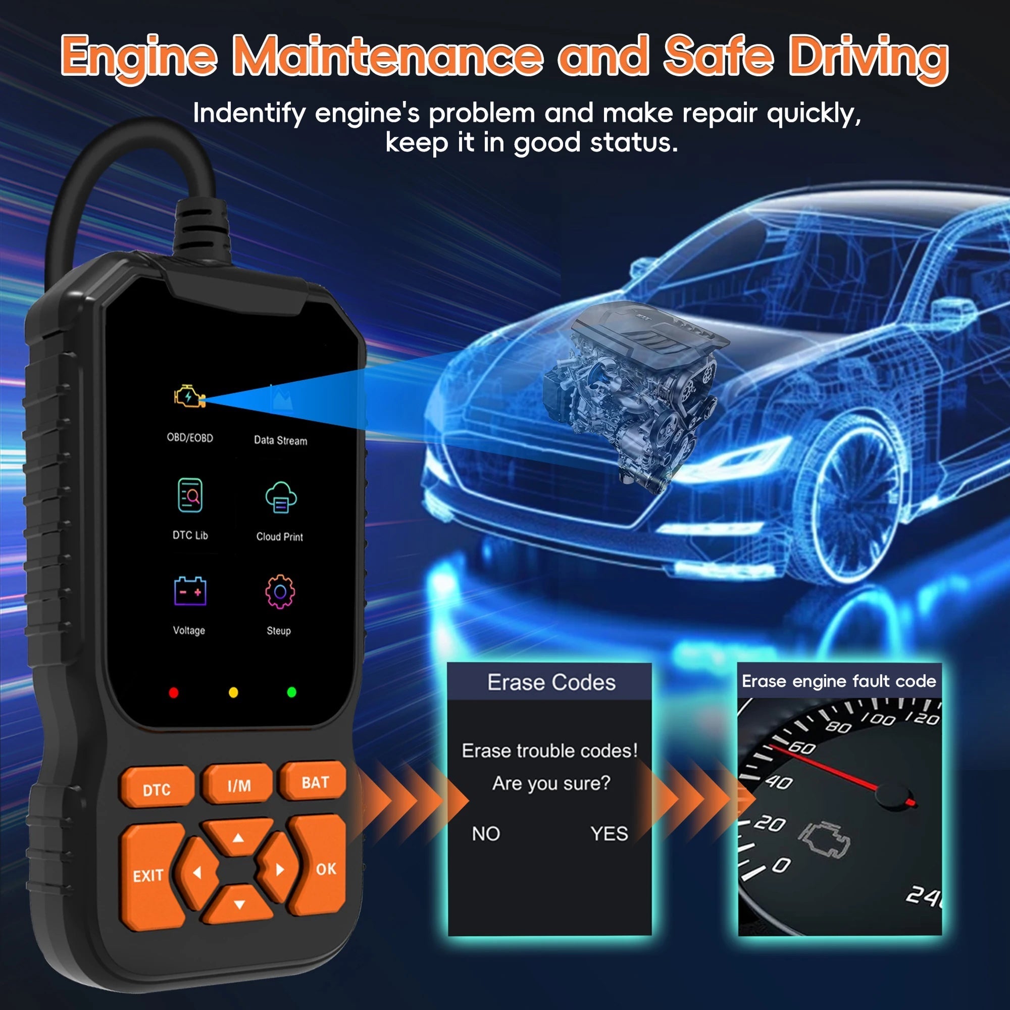 ScanMinix OBD2 Scanner for Engine Fault Codes and Battery Testing