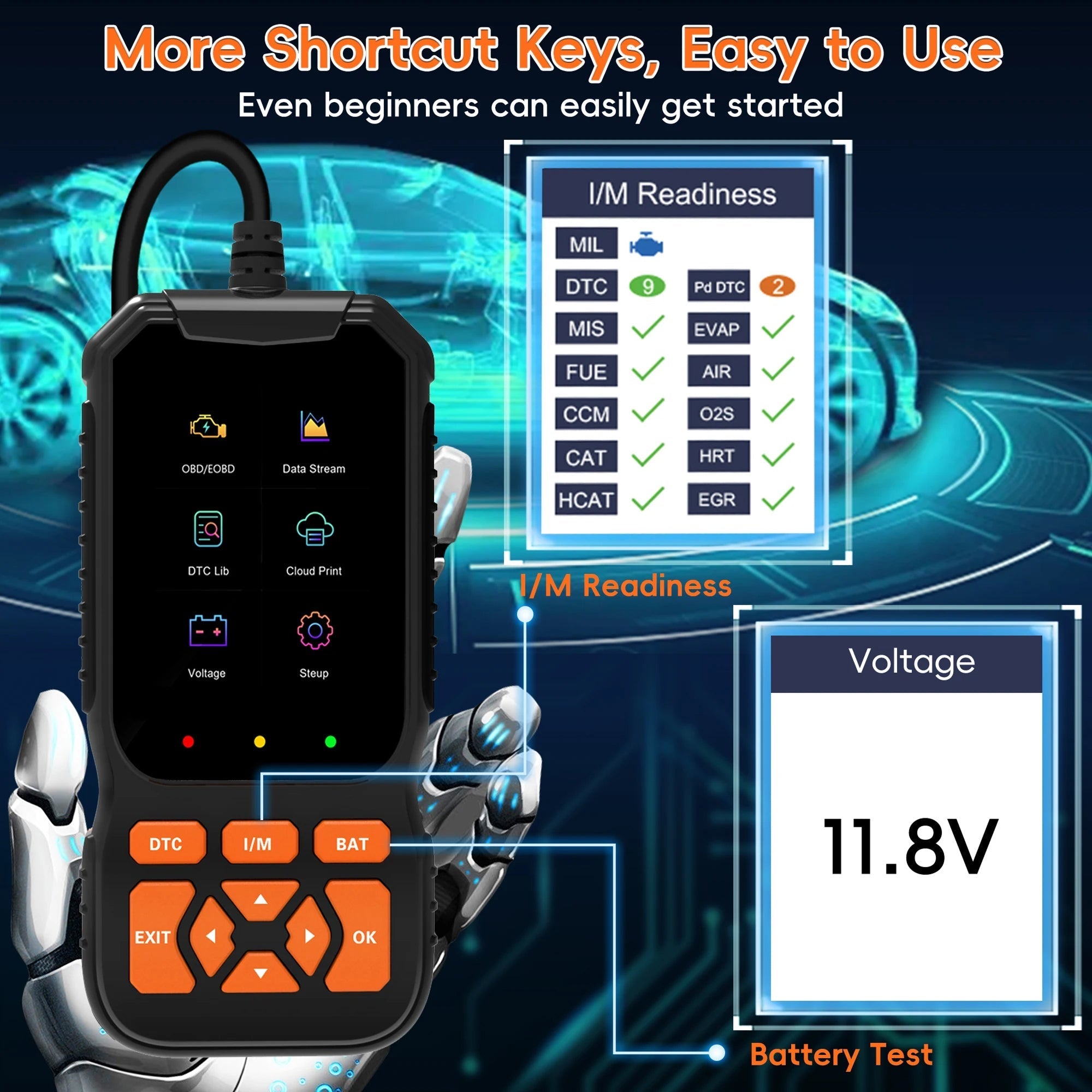 ScanMinix OBD2 Scanner for Engine Fault Codes and Battery Testing