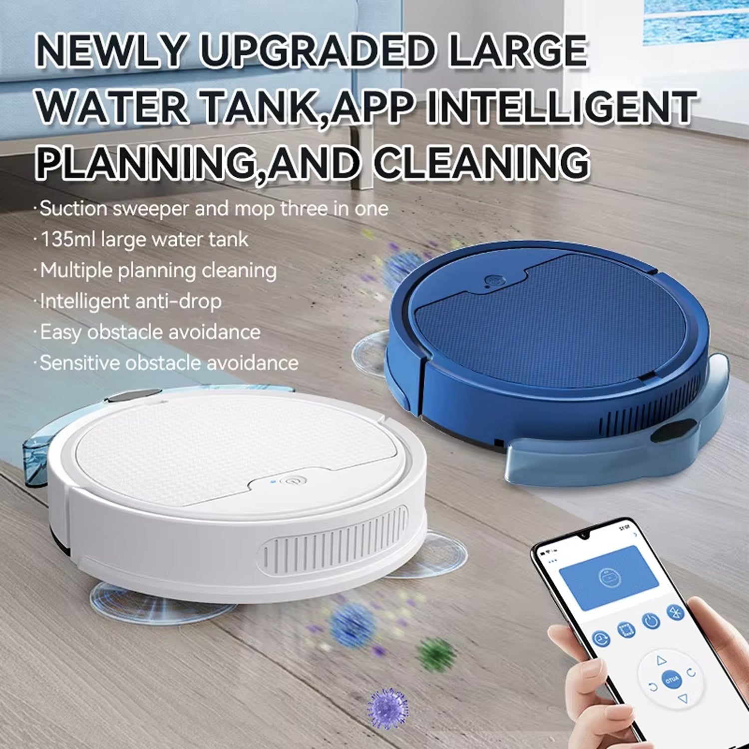 ScrubBoto 3-in-1 Smart Robot Vacuum and Mop with 2000Pa Suction, 6.8cm Ultra-Slim Profile and Bluetooth App Control