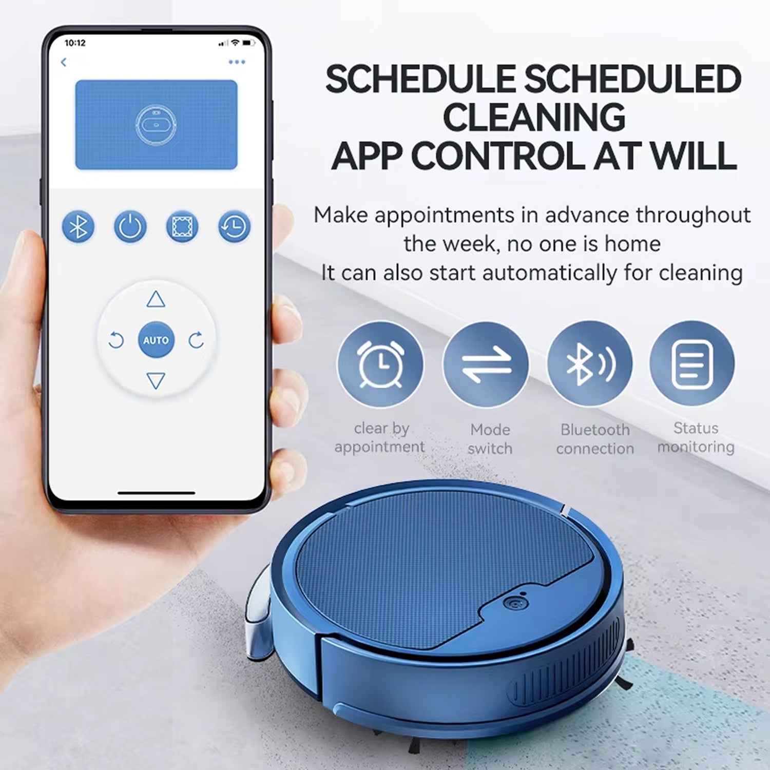 ScrubBoto 3-in-1 Smart Robot Vacuum and Mop with 2000Pa Suction, 6.8cm Ultra-Slim Profile and Bluetooth App Control