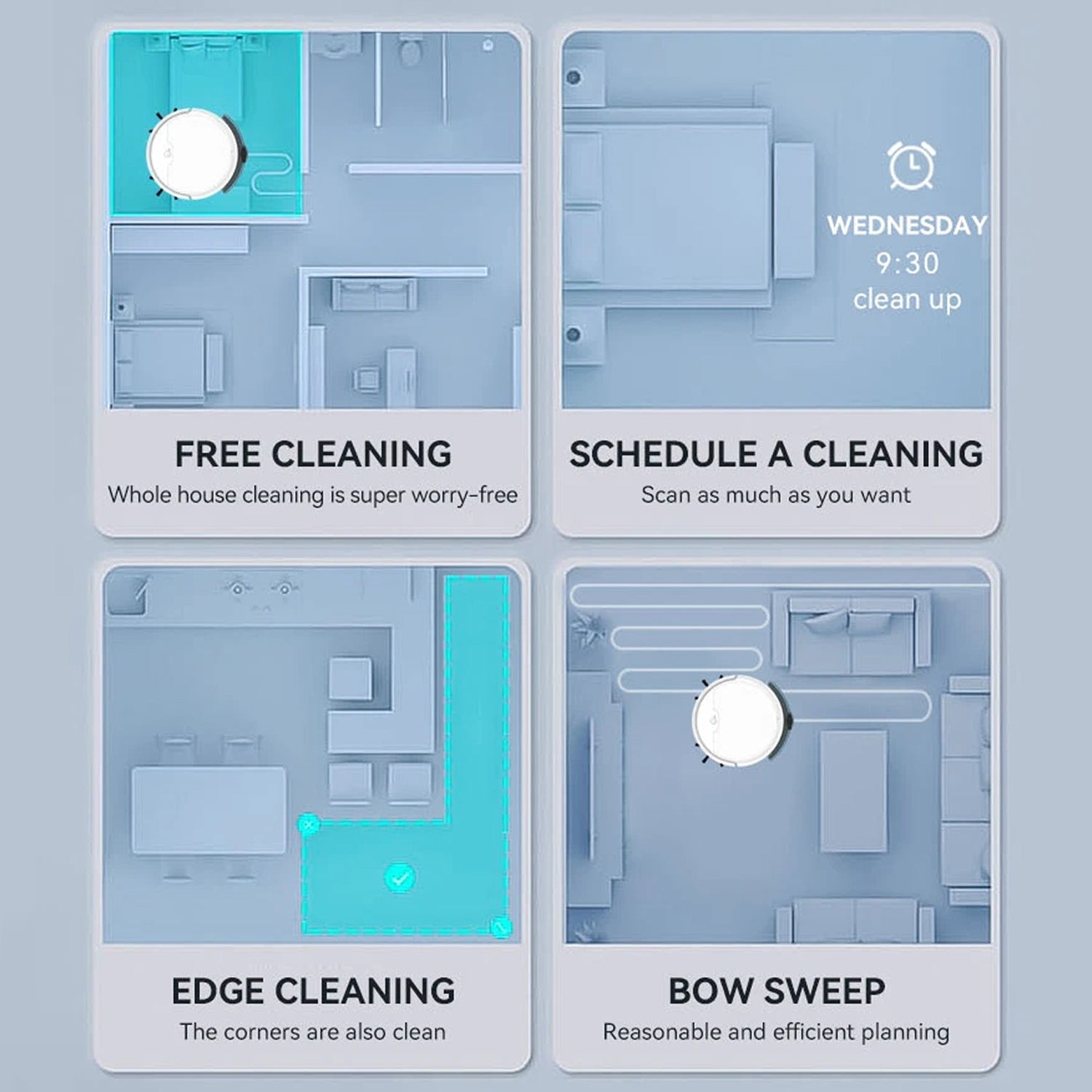 ScrubBoto 3-in-1 Smart Robot Vacuum and Mop with 2000Pa Suction, 6.8cm Ultra-Slim Profile and Bluetooth App Control