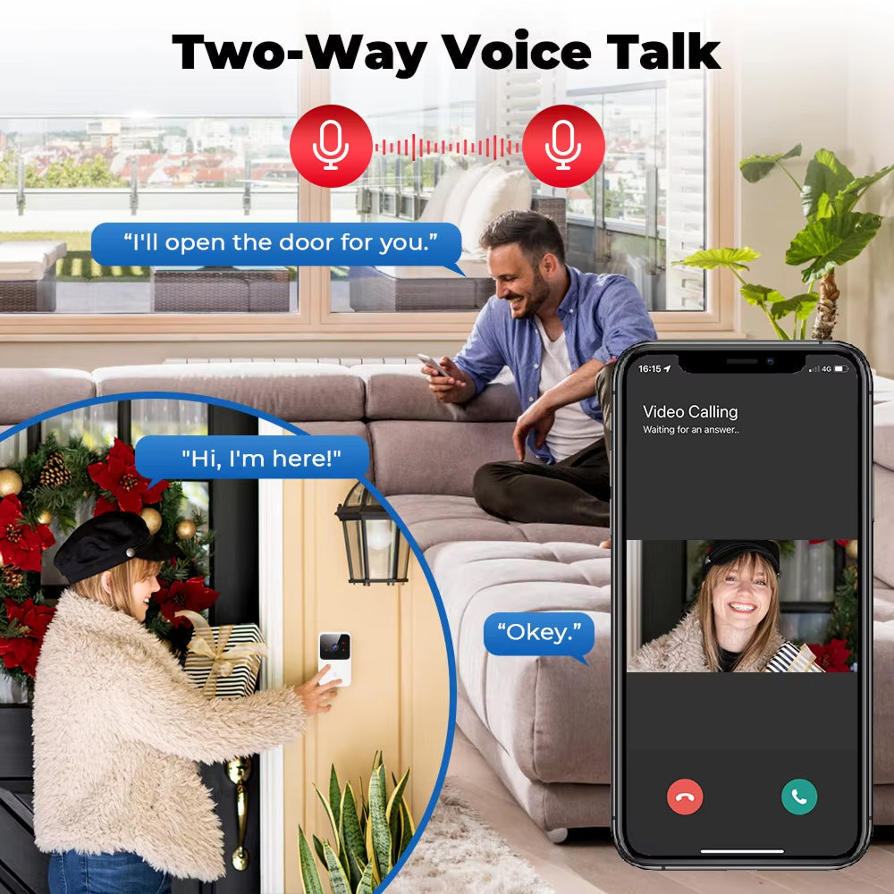 DoxCemiz 2K Video Doorbell Wireless No Monthly Fee Night Vision & Indoor Chime