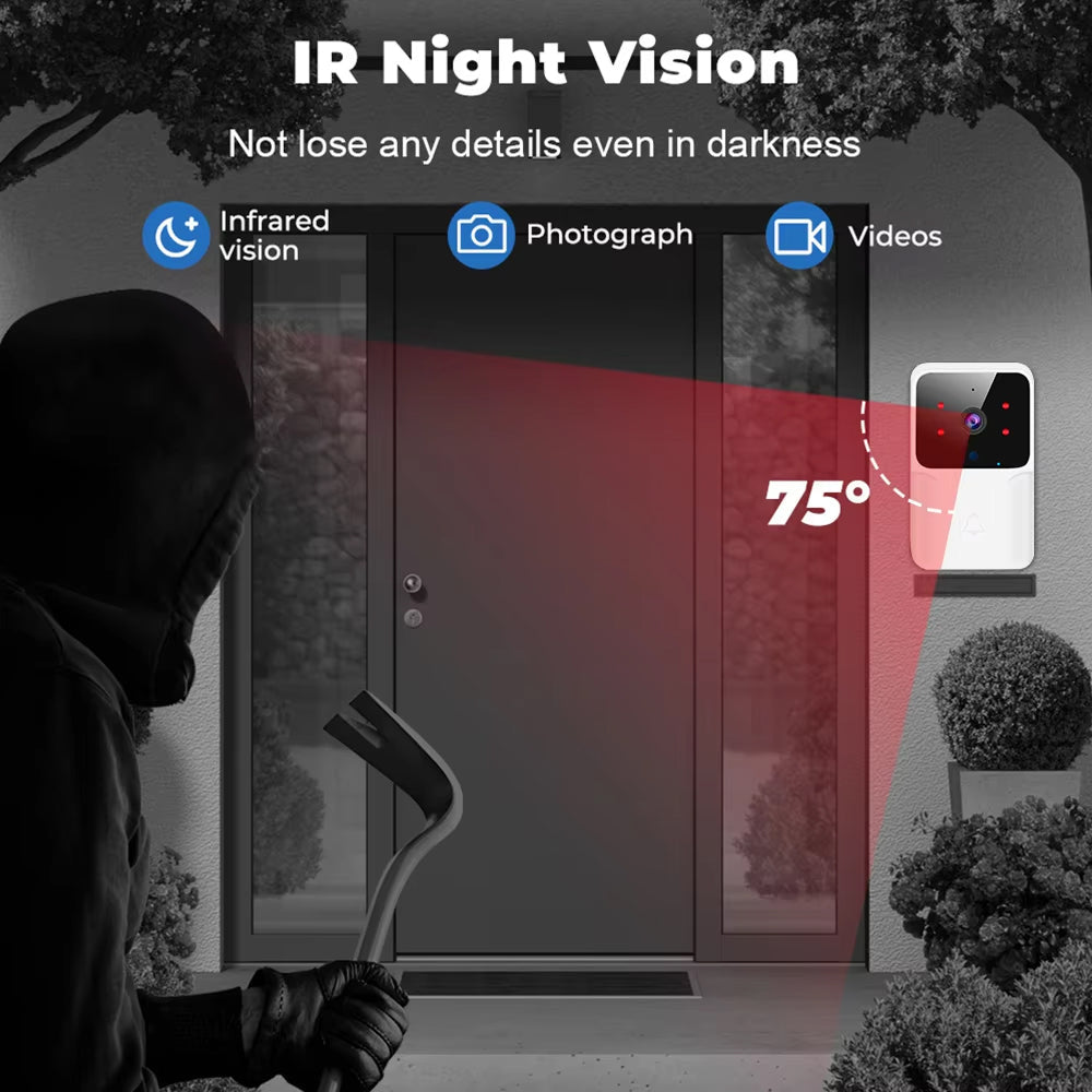 DoxCemiz 2K Video Doorbell Wireless No Monthly Fee Night Vision & Indoor Chime
