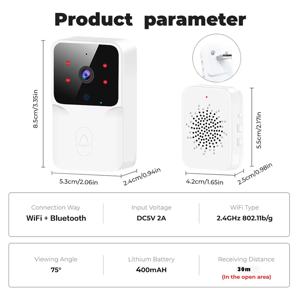 DoxCemiz 2K Video Doorbell Wireless No Monthly Fee Night Vision & Indoor Chime