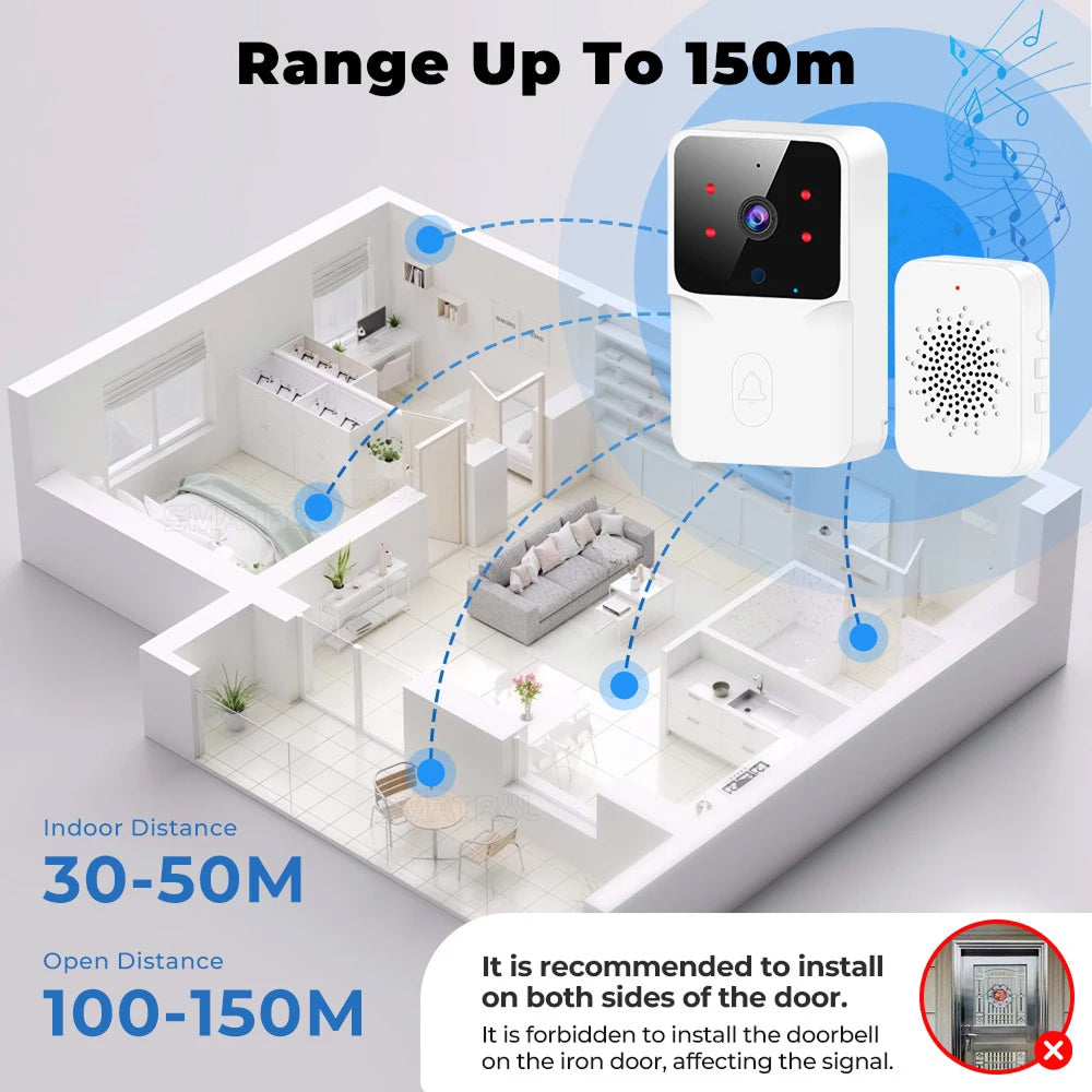 DoxCemiz 2K Video Doorbell Wireless No Monthly Fee Night Vision & Indoor Chime