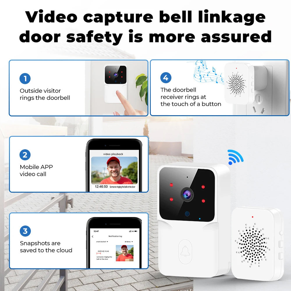 DoxCemiz 2K Video Doorbell Wireless No Monthly Fee Night Vision & Indoor Chime