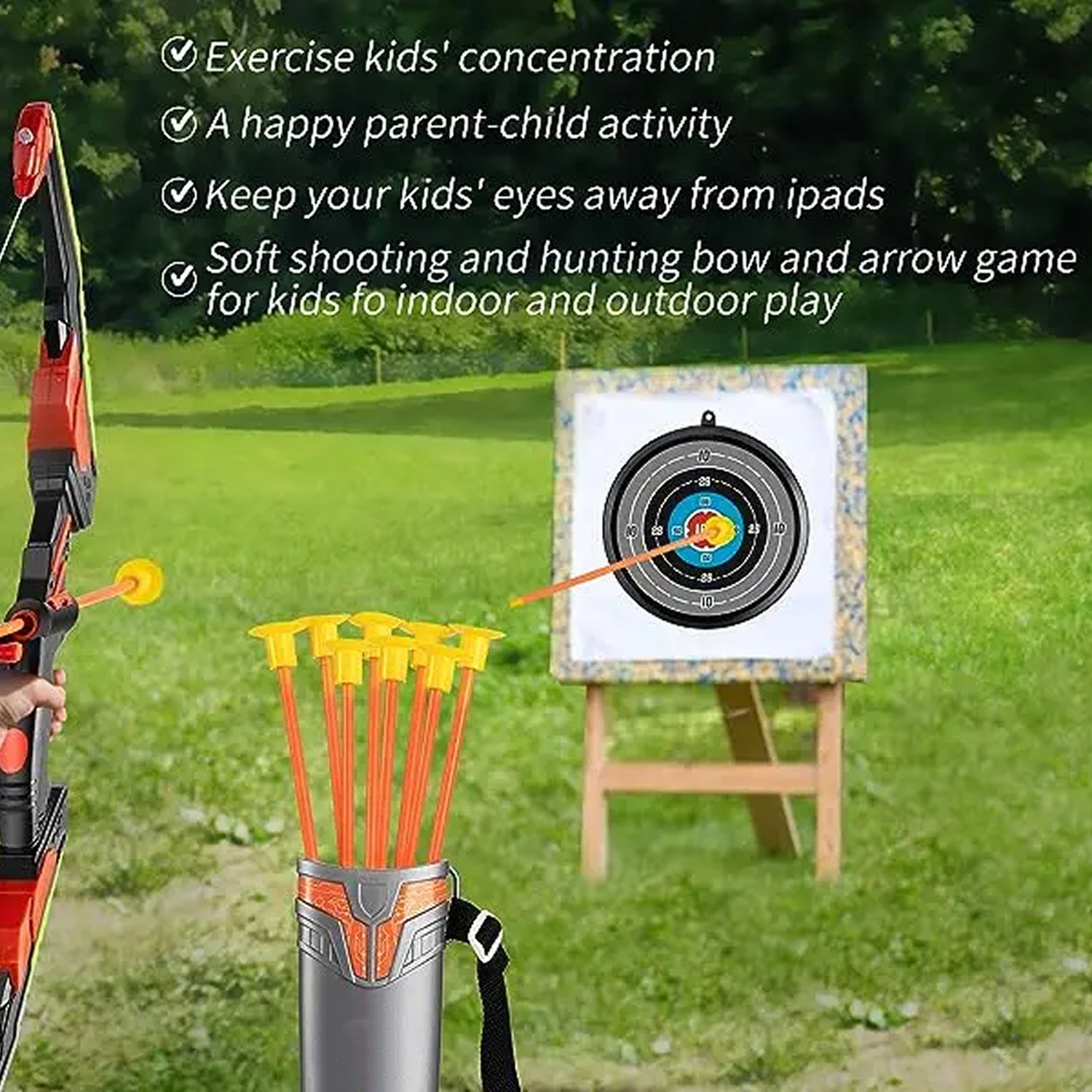 ShotExci LED Light-Up Kids Archery Set with 10 Suction Cup Arrows, Professional Scoring Target, Quiver and Target Cans