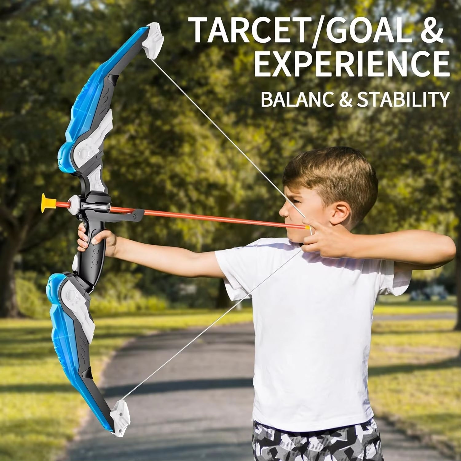 ShotExci LED Light-Up Kids Archery Set with 10 Suction Cup Arrows, Professional Scoring Target, Quiver and Target Cans