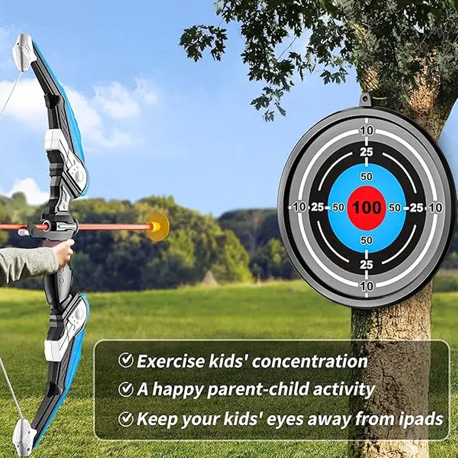 ShotExci LED Light-Up Kids Archery Set with 10 Suction Cup Arrows, Professional Scoring Target, Quiver and Target Cans