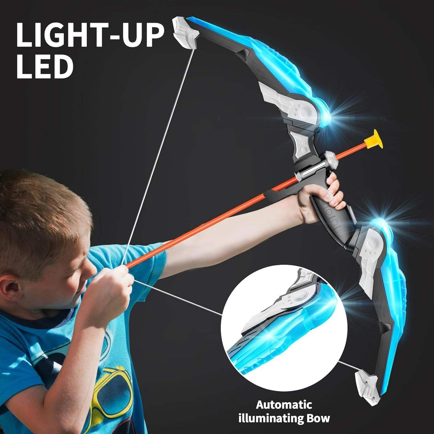 ShotExci LED Light-Up Kids Archery Set with 10 Suction Cup Arrows, Professional Scoring Target, Quiver and Target Cans