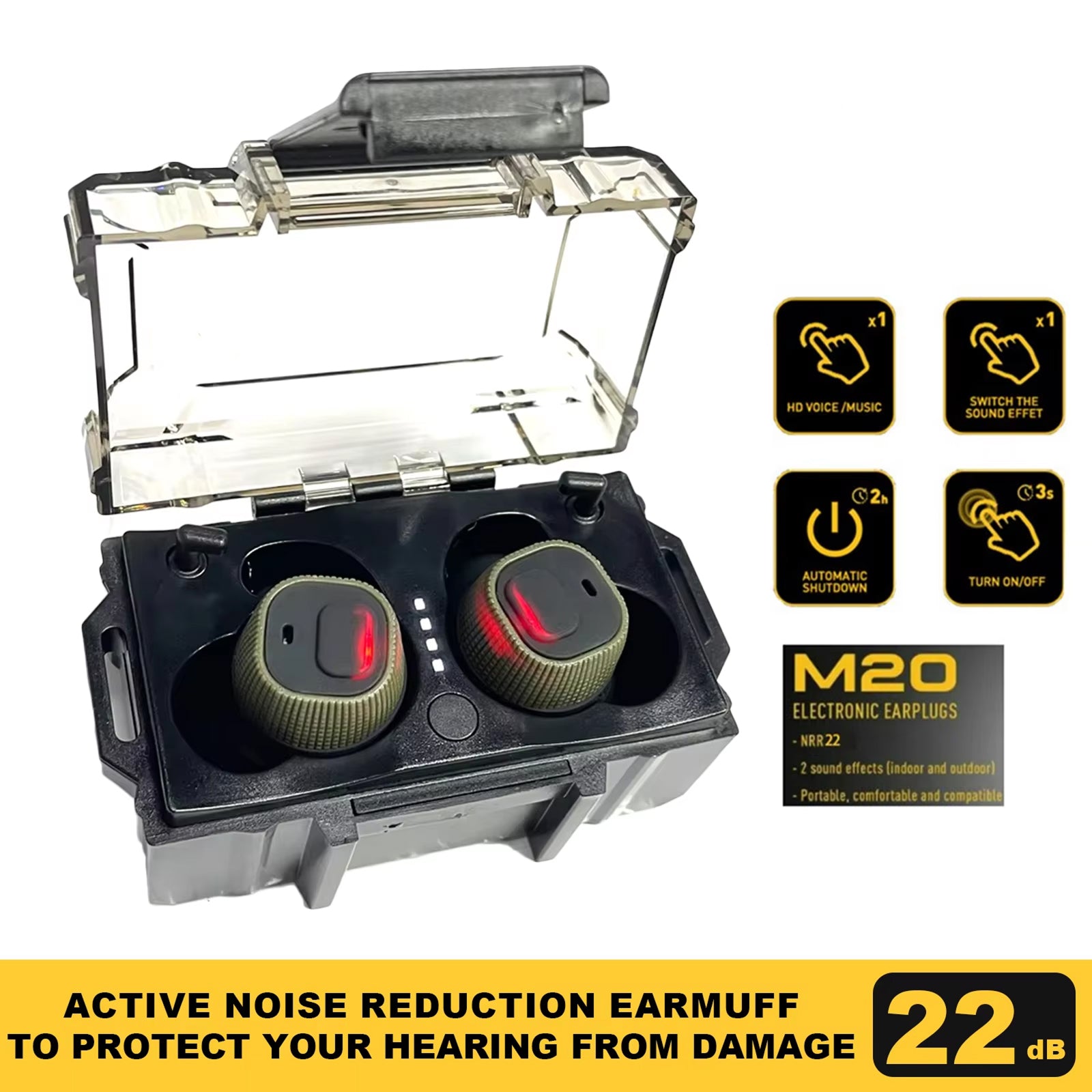 ShuxKiva Electronic Shooting Earplugs NRR 26 Sound Amplification & Noise Canceling