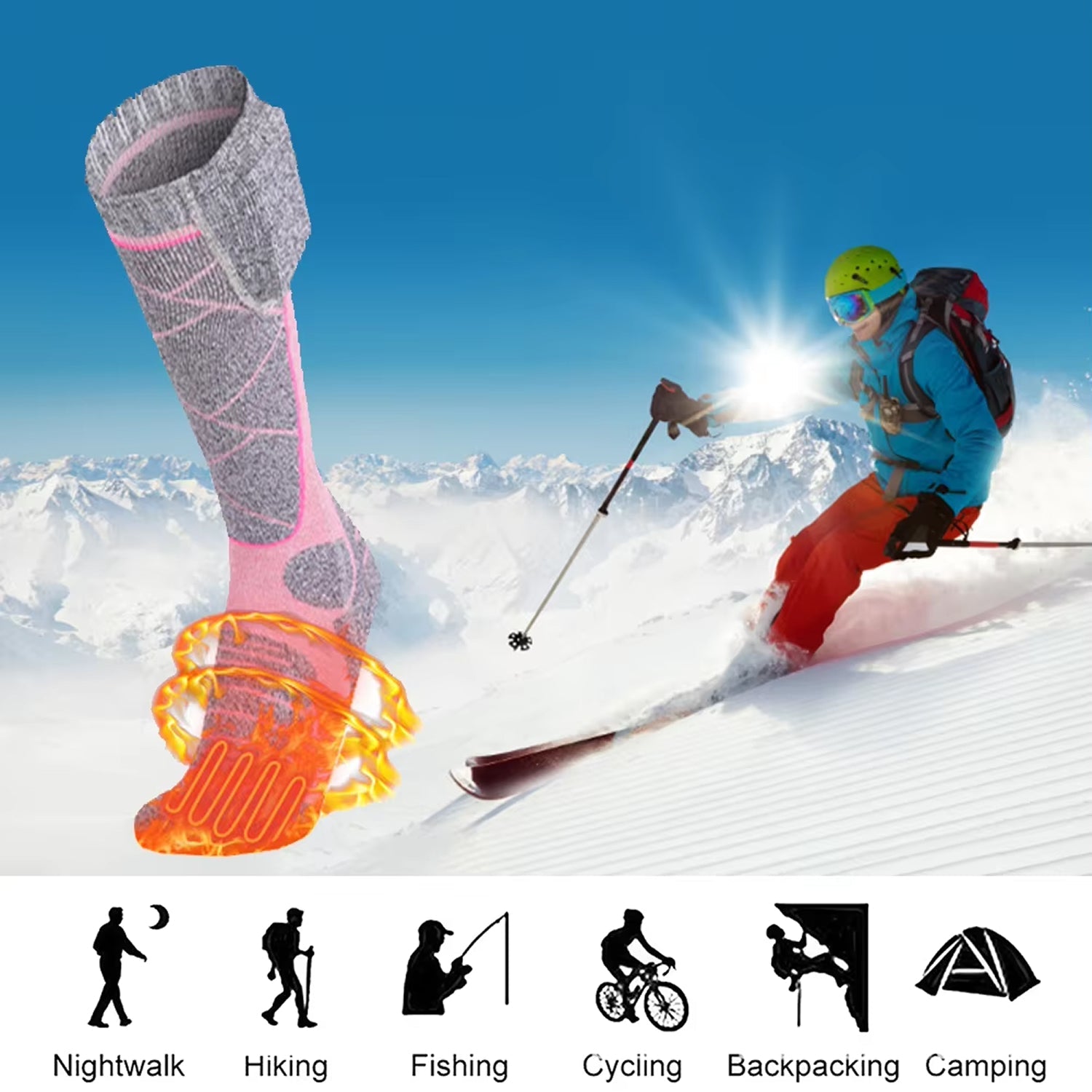 SkiHeati Electric Heated Ski Socks for Winter Sports & Hiking