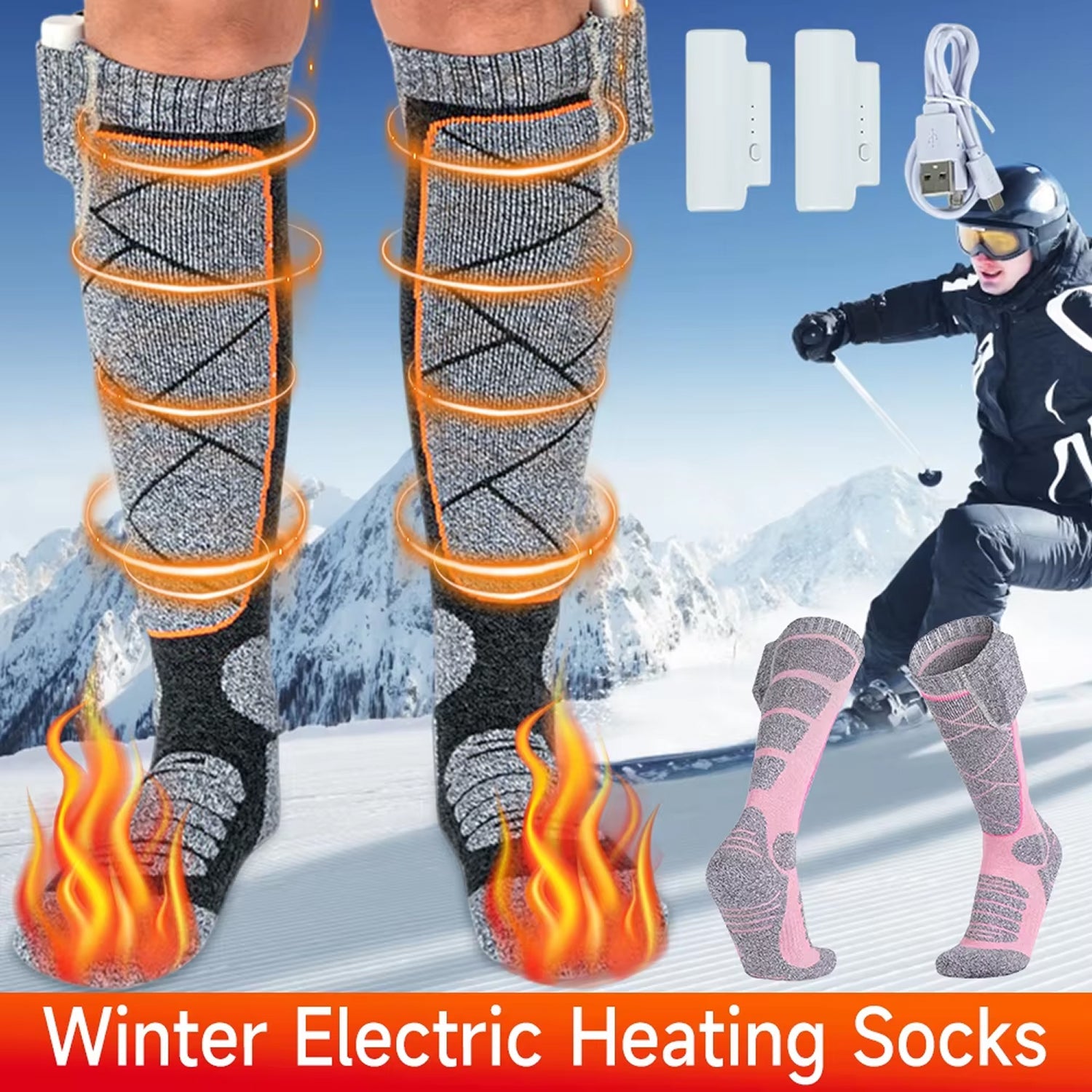 SkiHeati Electric Heated Ski Socks for Winter Sports & Hiking