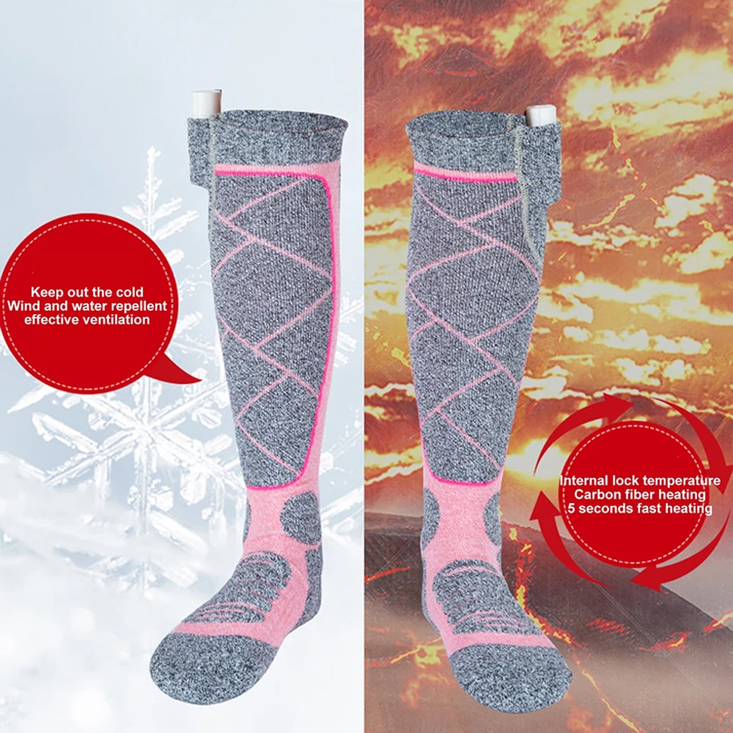 SkiHeati Electric Heated Ski Socks for Winter Sports & Hiking