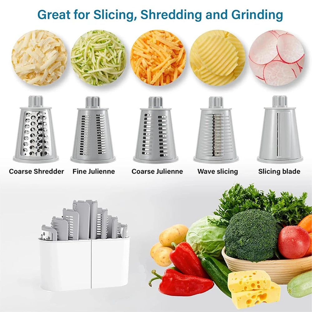 SliceMavi 5-in-1 Rotary Mandoline Slicer with Suction Base