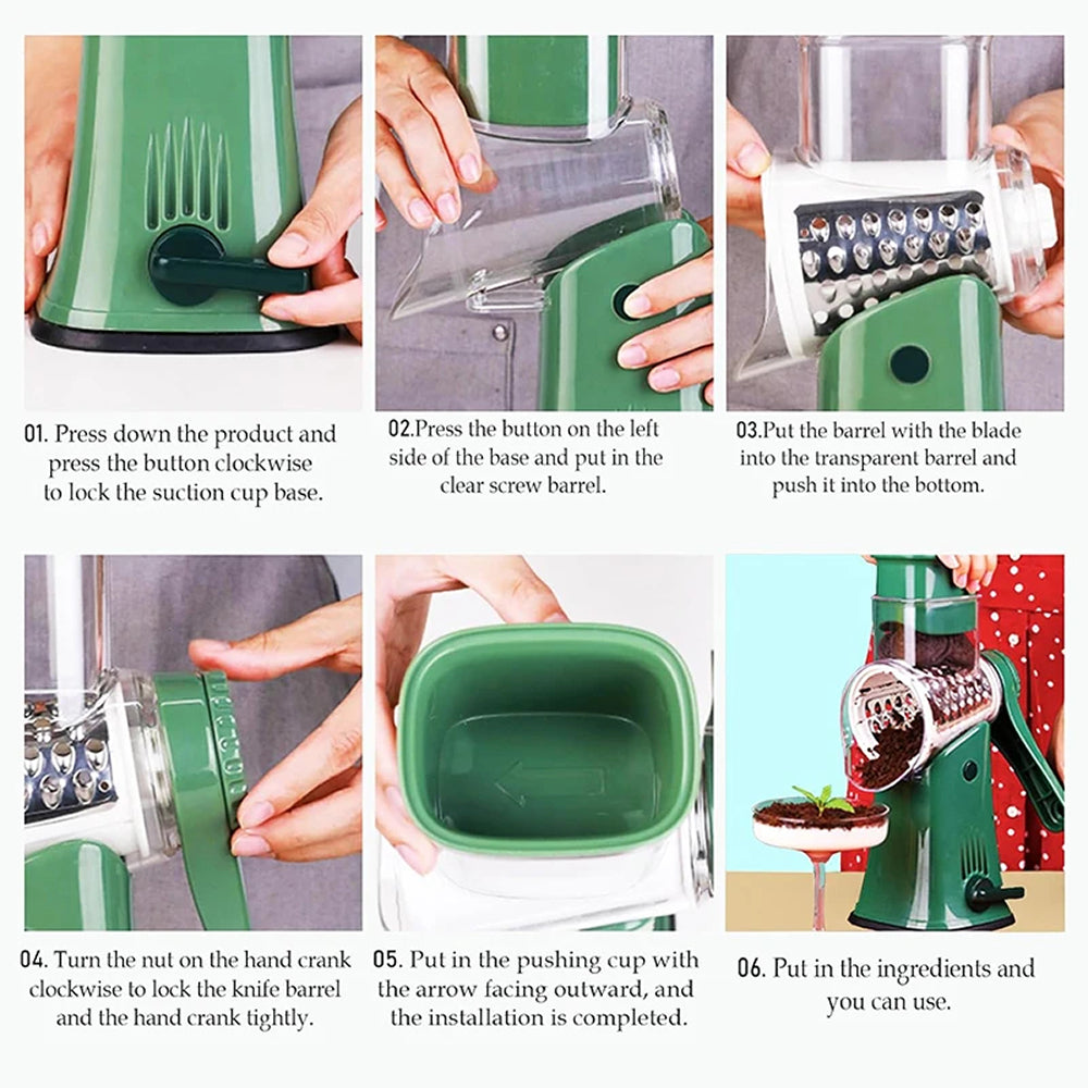 SliceMavi 5-in-1 Rotary Mandoline Slicer with Suction Base
