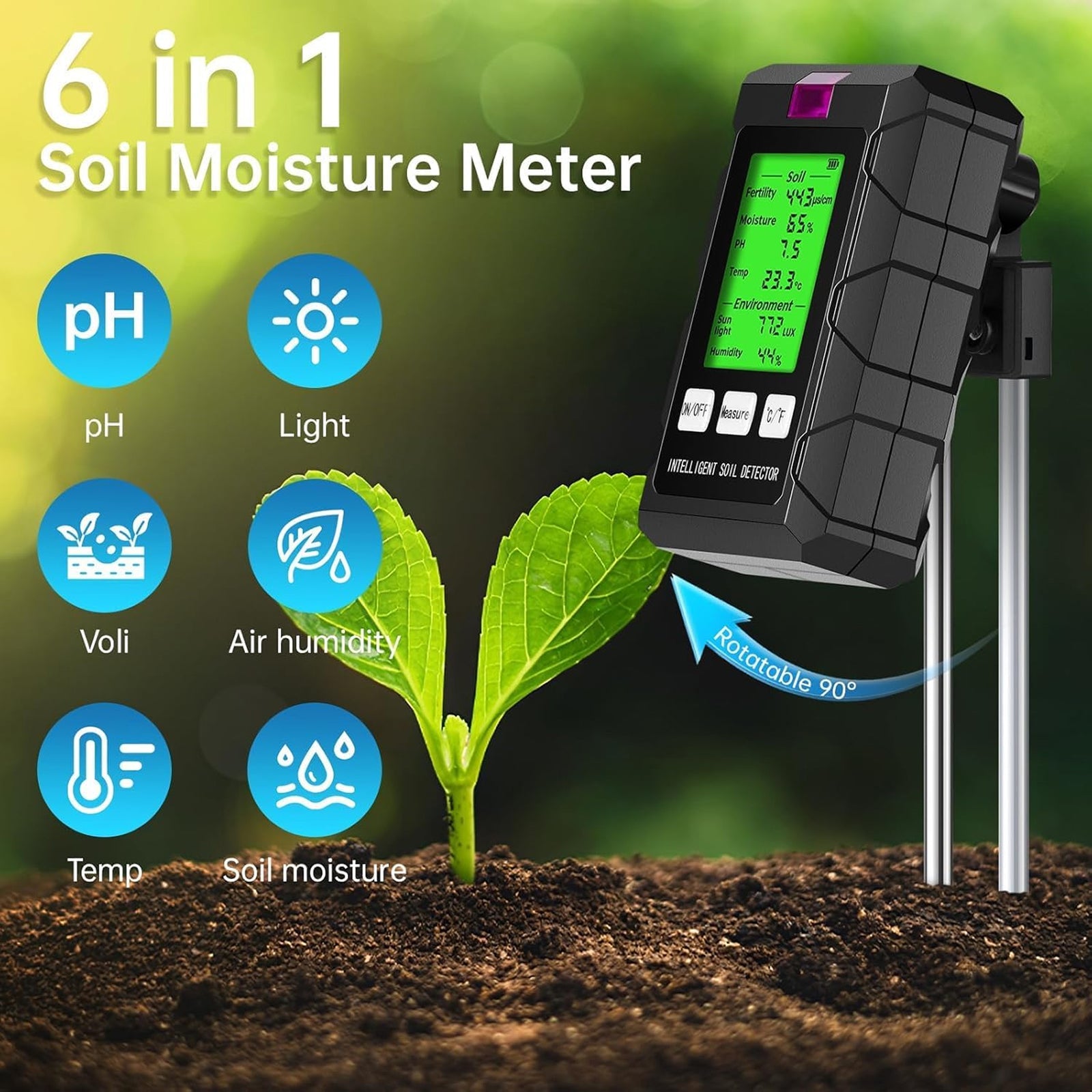 SoilWakix 6-in-1 Digital Soil PH Tester for Gardeners