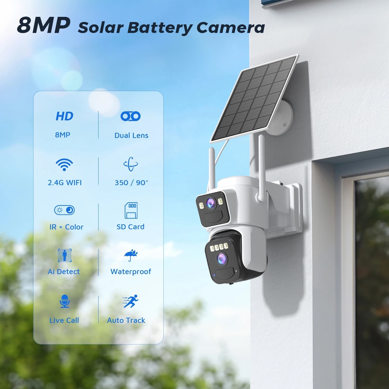 ElixForn 8MP Solar Security Camera 4K Ultra-HD 360° Pan/Tilt AI Human Detection