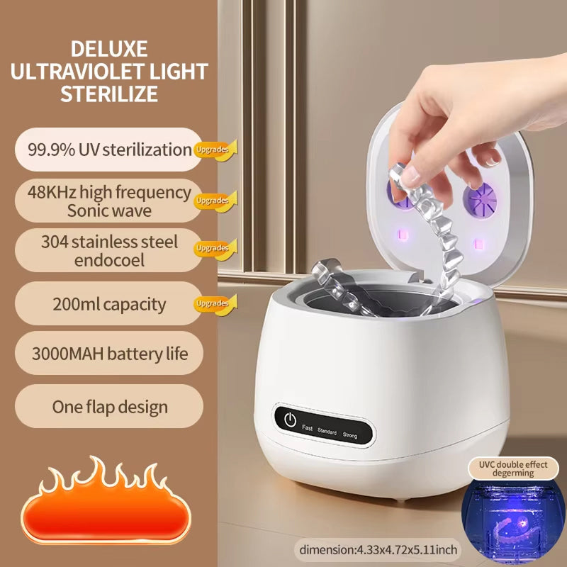 SonoLuxie Cordless Ultrasonic Cleaner 48kHz Professional Dental Pod with UV-C Sterilization and 3000mAh Battery