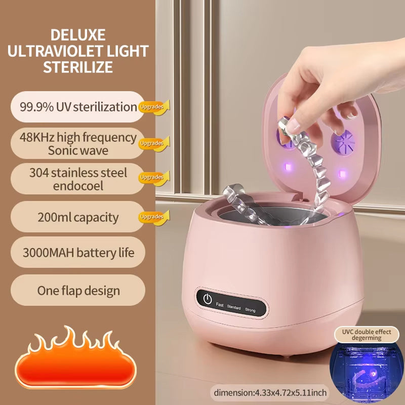 SonoLuxie Cordless Ultrasonic Cleaner 48kHz Professional Dental Pod with UV-C Sterilization and 3000mAh Battery