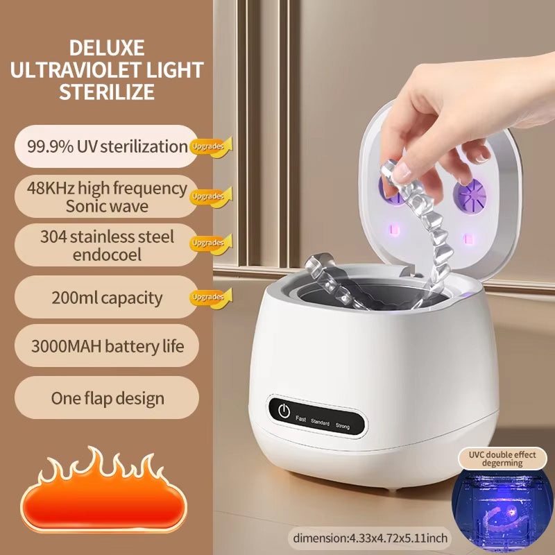 SonoLuxie Cordless Ultrasonic Cleaner 48kHz Professional Dental Pod with UV-C Sterilization and 3000mAh Battery