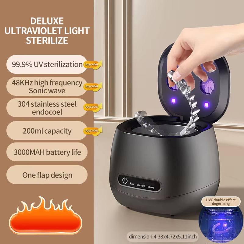 SonoLuxie Cordless Ultrasonic Cleaner 48kHz Professional Dental Pod with UV-C Sterilization and 3000mAh Battery