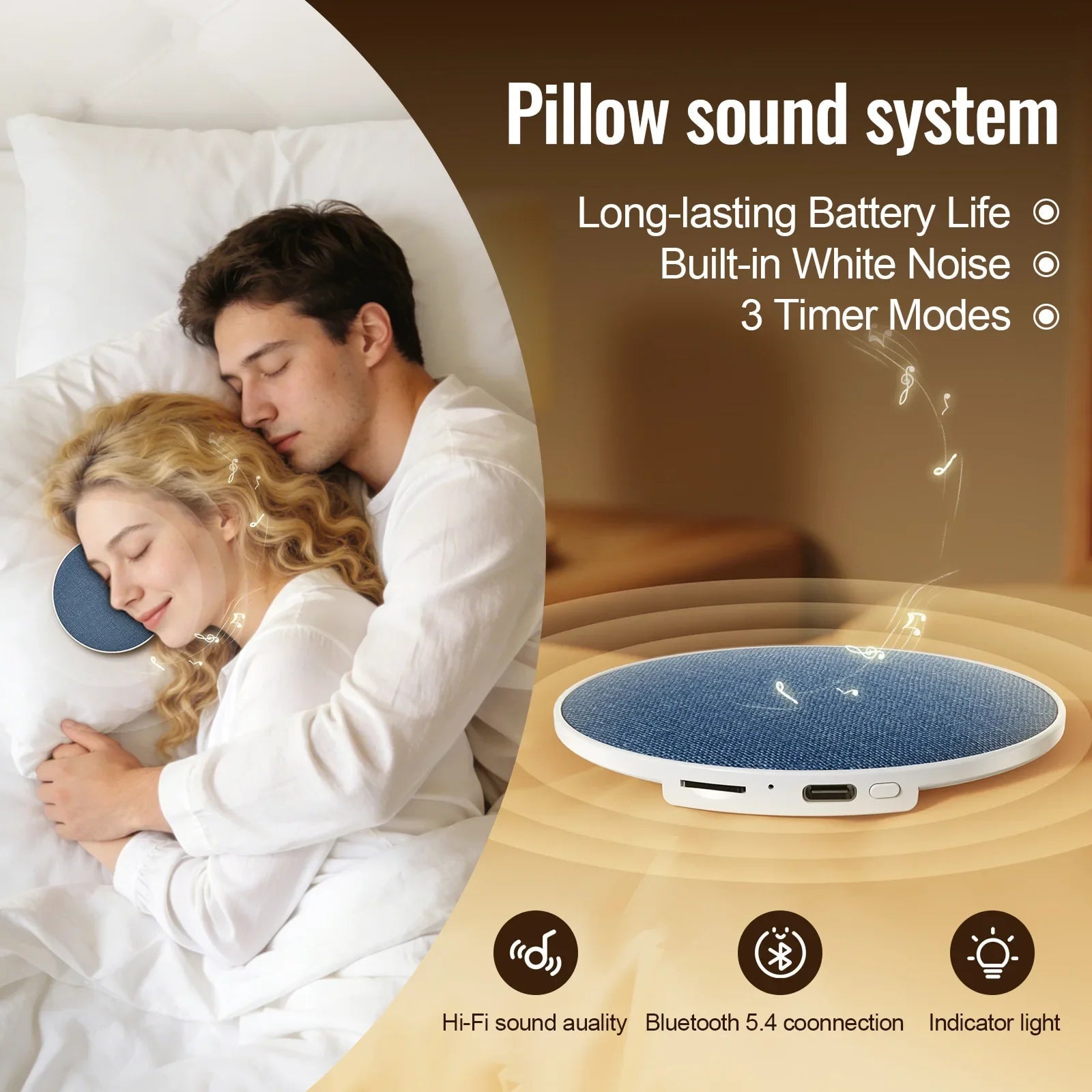 SpikMek Bluetooth 5.4 Under-Pillow Sleep Aid Speaker