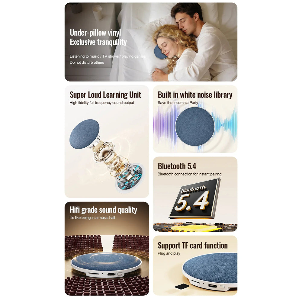SpikMek Bluetooth 5.4 Under-Pillow Sleep Aid Speaker