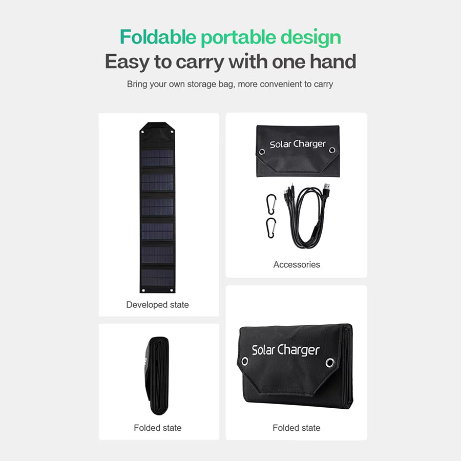 SundiFold High-Efficiency Portable Solar Panel with Dual USB & Type-C Outputs, 30% Faster Charging and Waterproof Foldable Design
